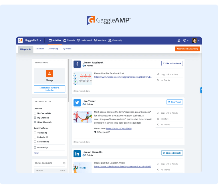 defesa de funcionários no linkedin exemplo de um painel e atividades do Gaggleamp