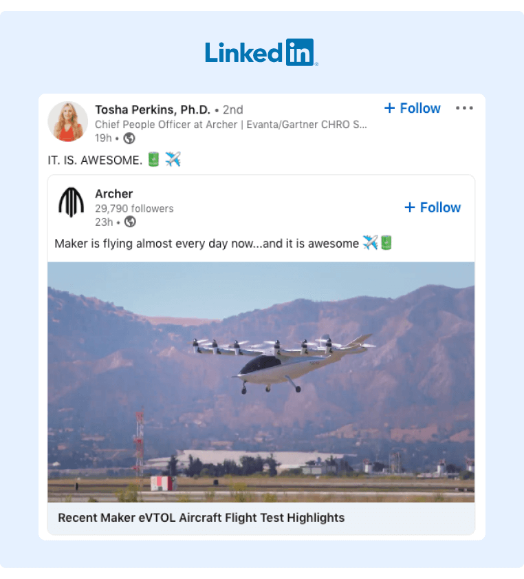 defesa de funcionários no linkedin exemplo de uma postagem do linkedin promovendo o conteúdo da empresa compartilhando uma postagem