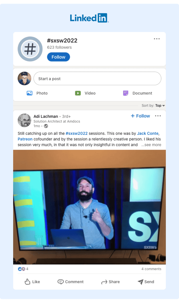 Estrategia de contenido de LinkedIn mostrando un HashTag en LinkedIn