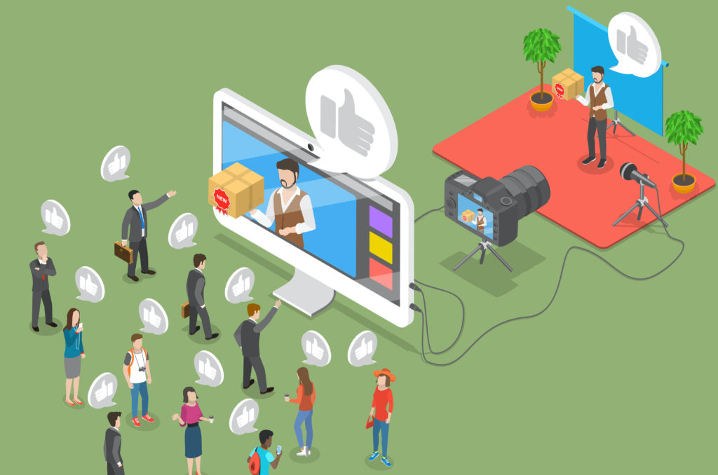 Un vettore illustrato che mostra come acquisire nuovi e mantenere i clienti attraverso il marketing video