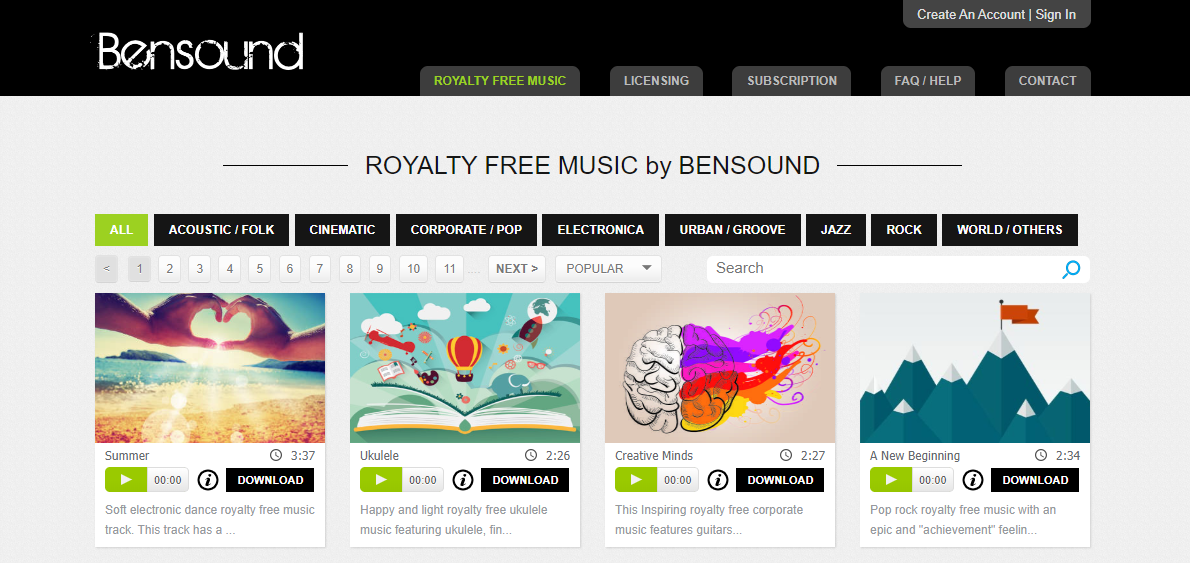 Bensound - baixar músicas sem direitos autorais