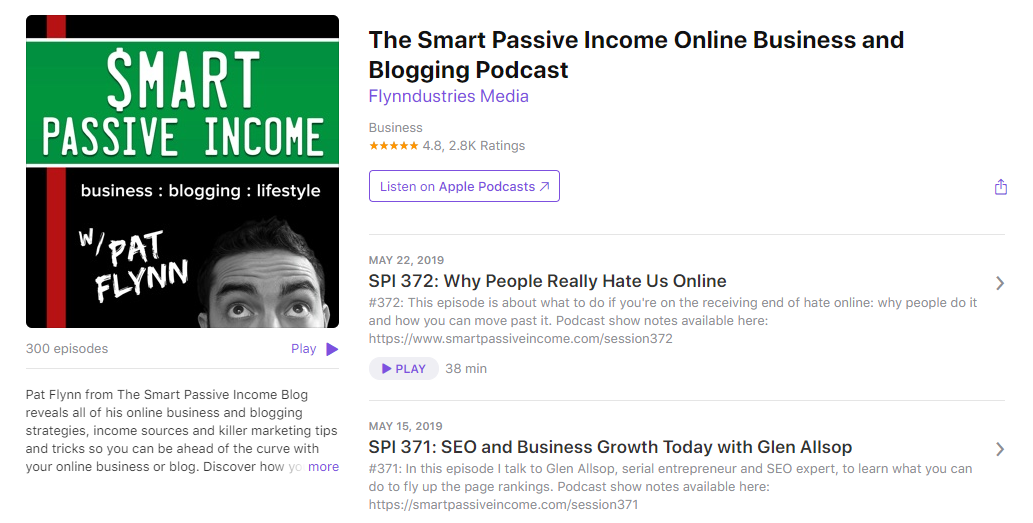O Podcast de Negócios Online e Blogging Smart Passive Income - iTunes