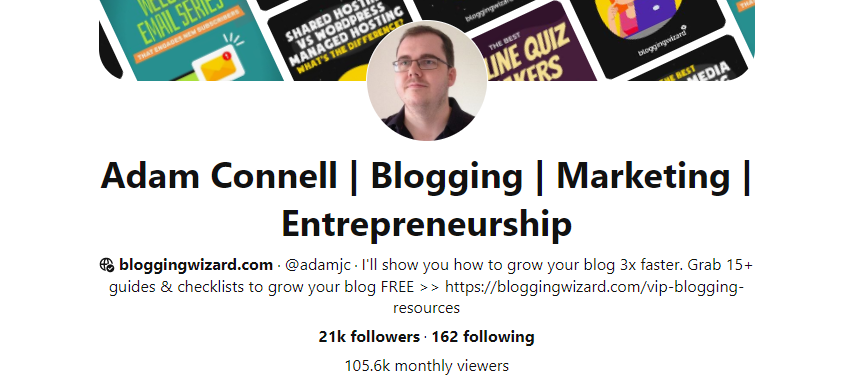 Adam Connell - Especialista em Blogging Wizard-Pinterest