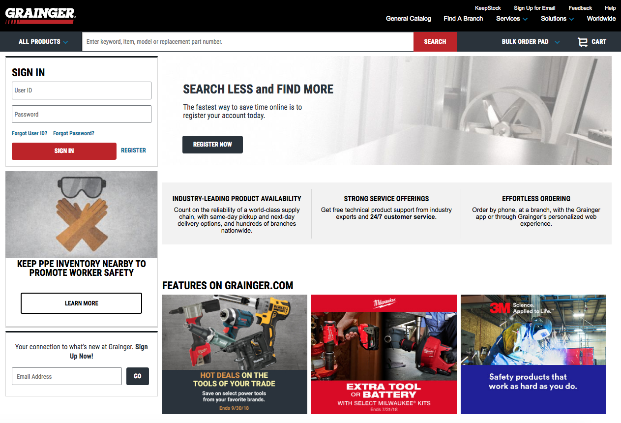 Grainger.com 主页示例
