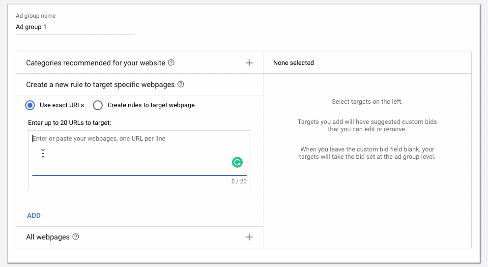 Configurazione di Google Ads per il targeting di pagine web specifiche