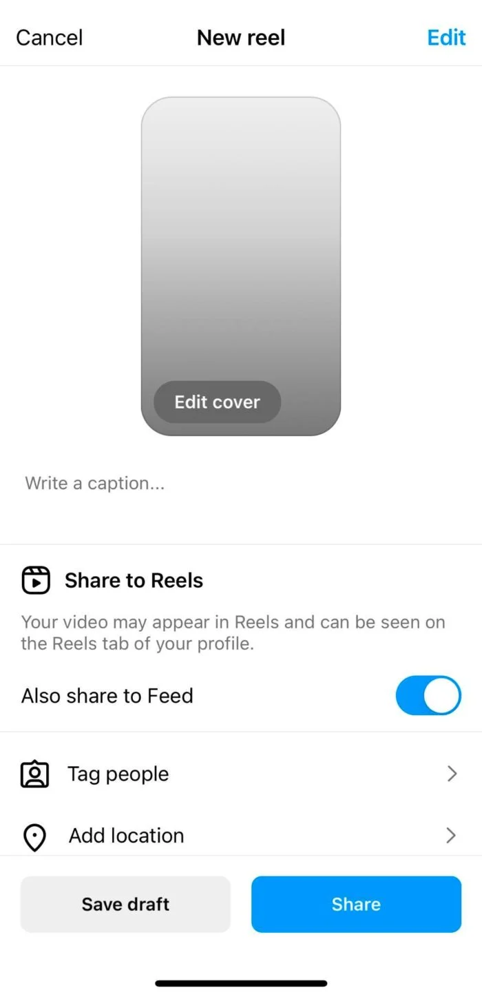 สกรีนช็อตของรีล Instagram ใหม่