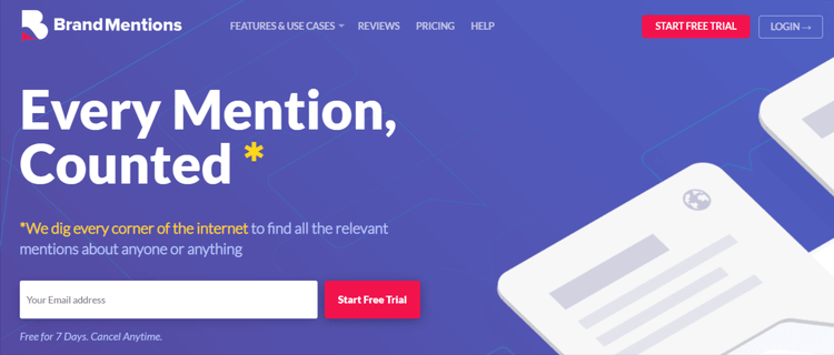 สกรีนช็อตของหน้าแรกของ BrandMentions
