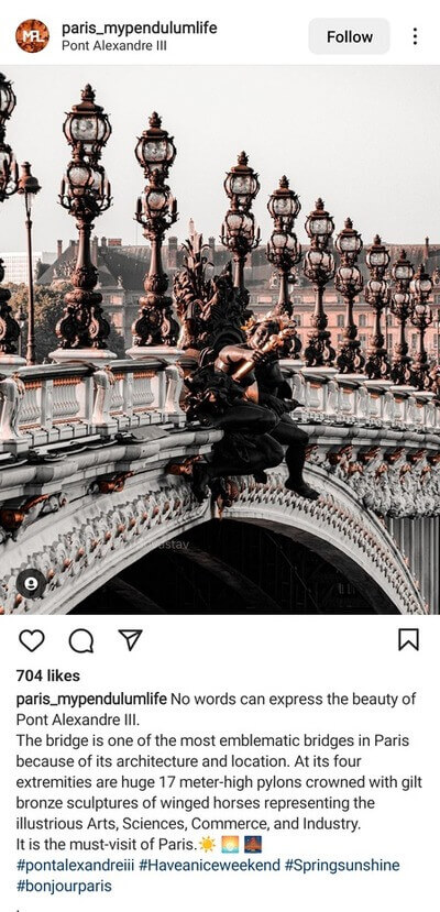 带有内容标签的 Instagram 帖子示例