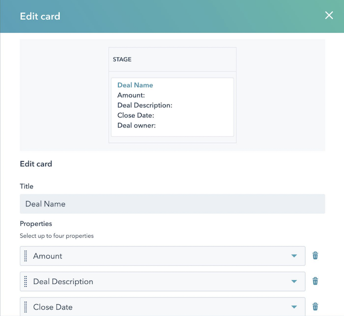 ボード カードの構成 - HubSpot CRM の更新