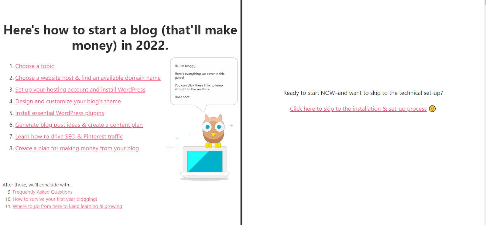 Screenshot eines Beispiels einer Pillar-Seite von doyouevenblog.com