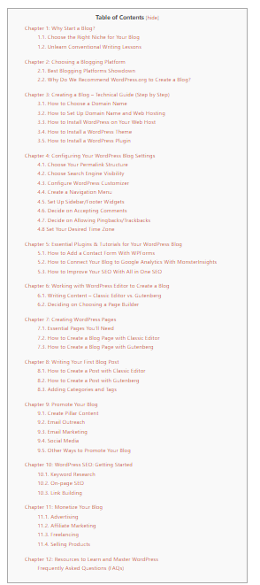 Screenshot des Index einer Pillar-Seite über WordPress-Blogs von isitwp.com