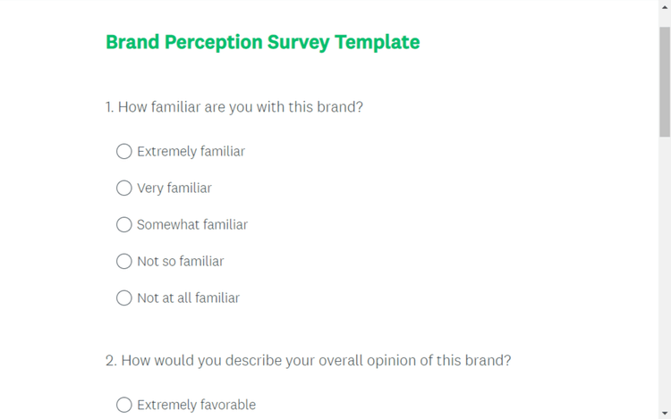 Ein Screenshot einer SurveyMonkey-Umfragevorlage zum Markenaudit-Feedback