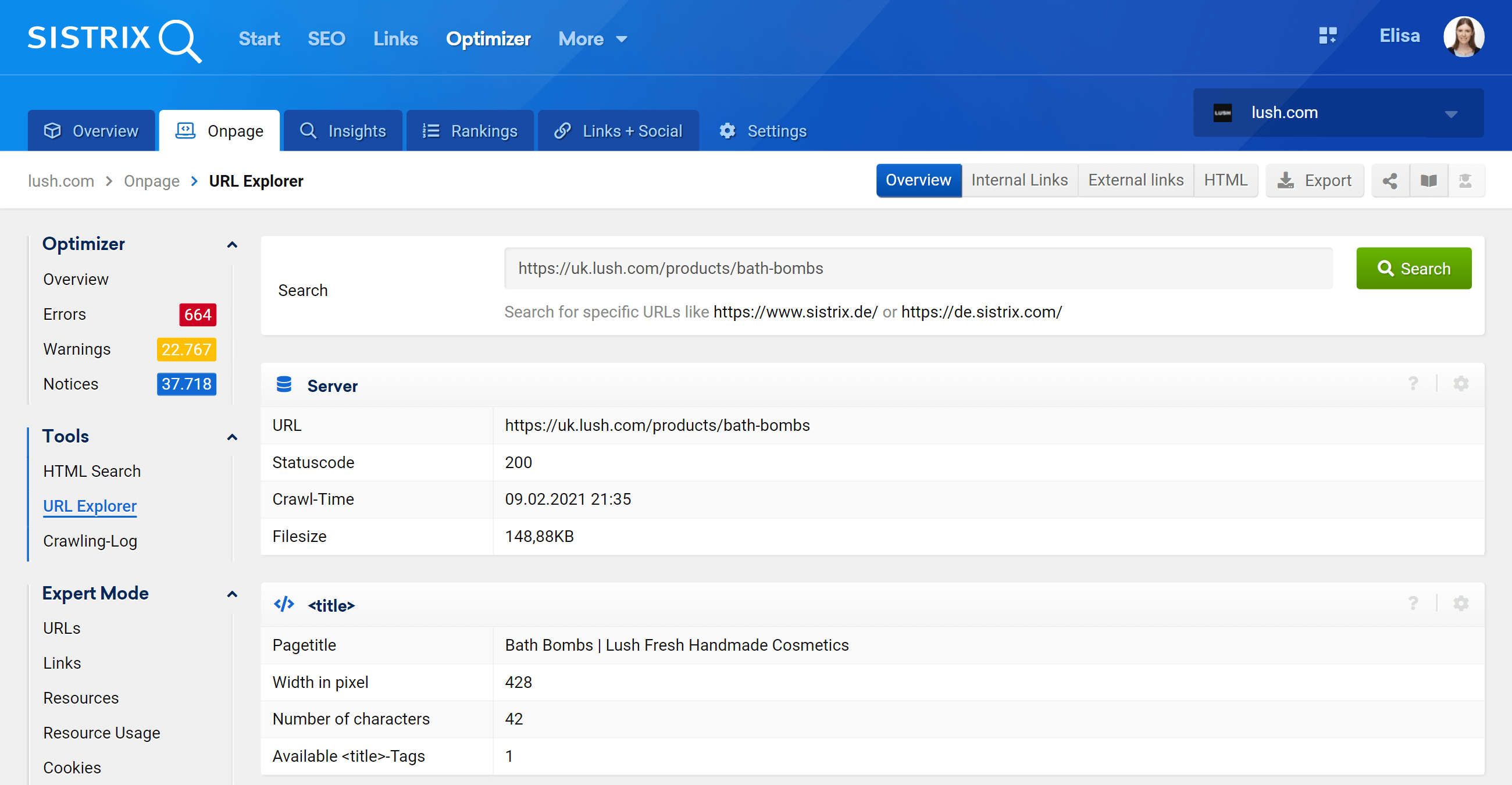 Explorateur d'URL dans l'optimiseur