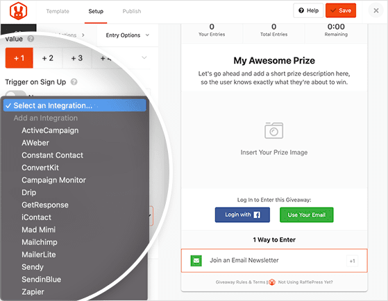 عمليات تكامل البريد الإلكتروني مع rafflepress - RafflePress RafflePress email marketing integrations