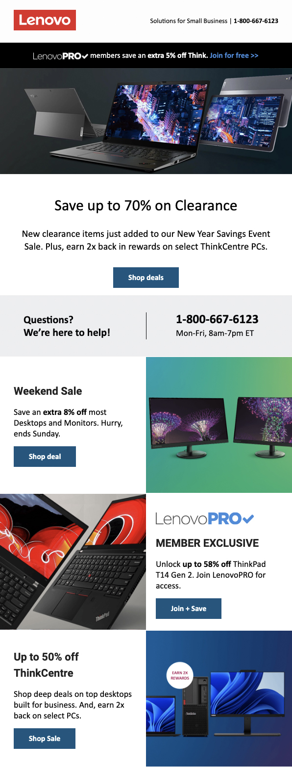 Przykład e-maila promocyjnego Lenovo