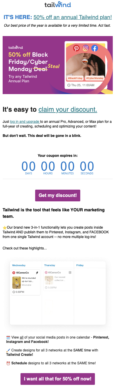 Exemplo de e-mail promocional Tailwind
