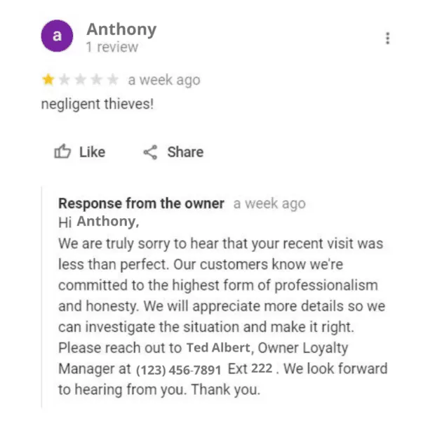 Exemplu de recenzie negativă dealership