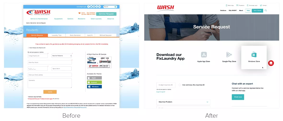 Esempio di riprogettazione del sito Web di lavaggio