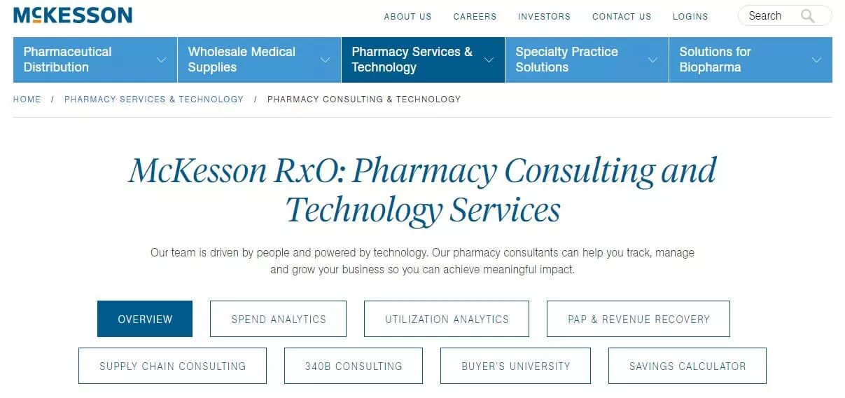 pagina di esempio del sito web mckesson