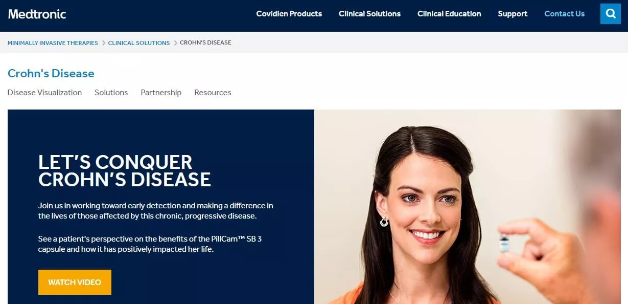 Pagina di esempio del sito web di Medtronic