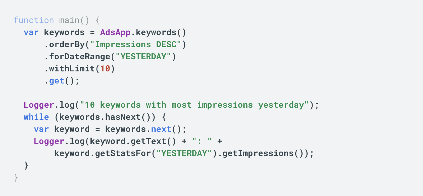 Esempio di uno script di Google Ads