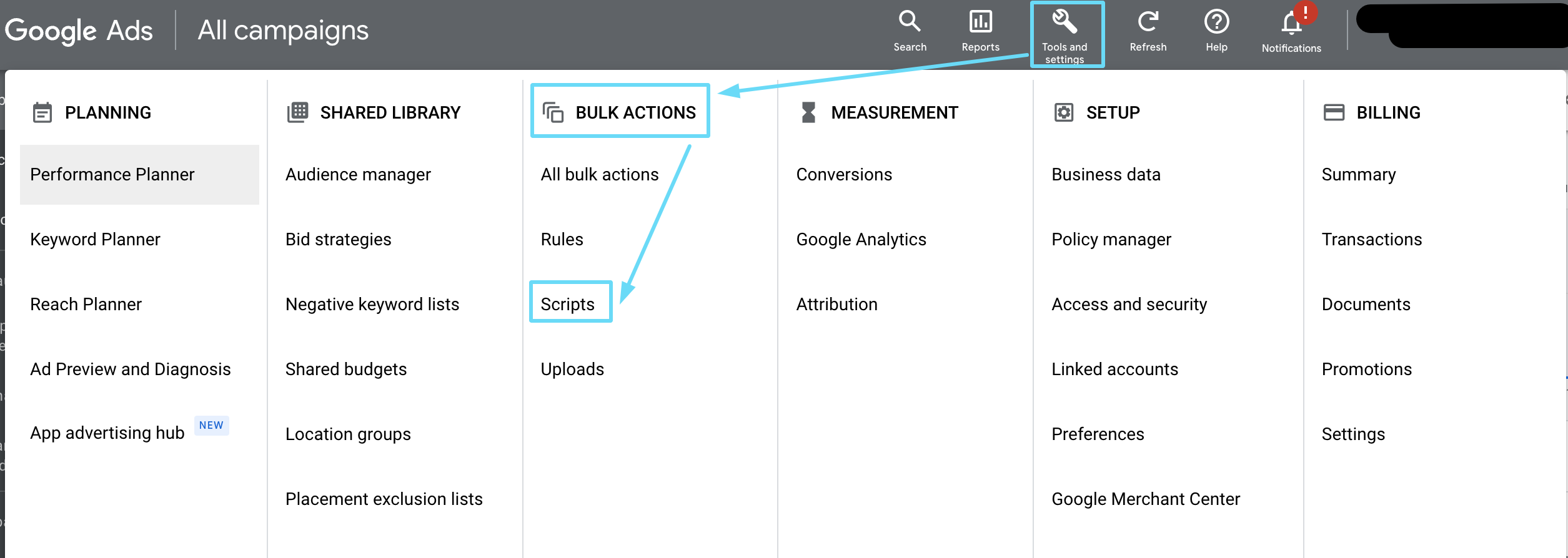 Individuazione degli script di Google Ads
