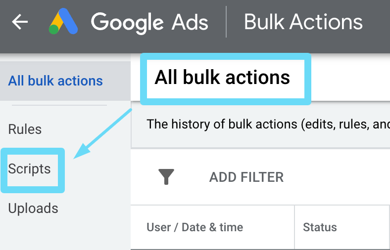 Gestione degli script di Google Ads nelle azioni collettive