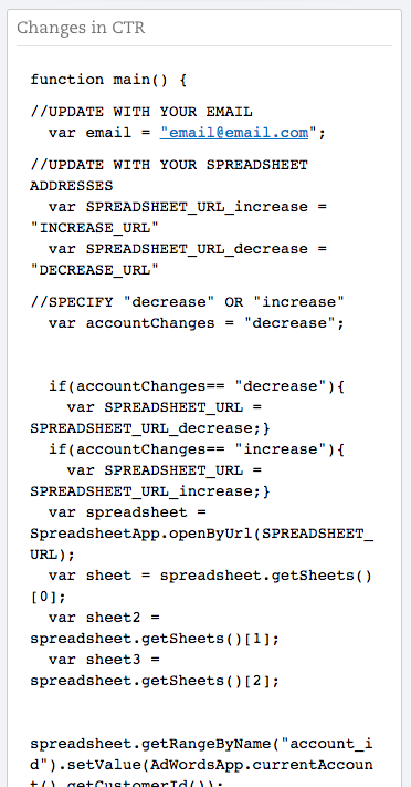 Modifiche allo script di Google Ads CTR