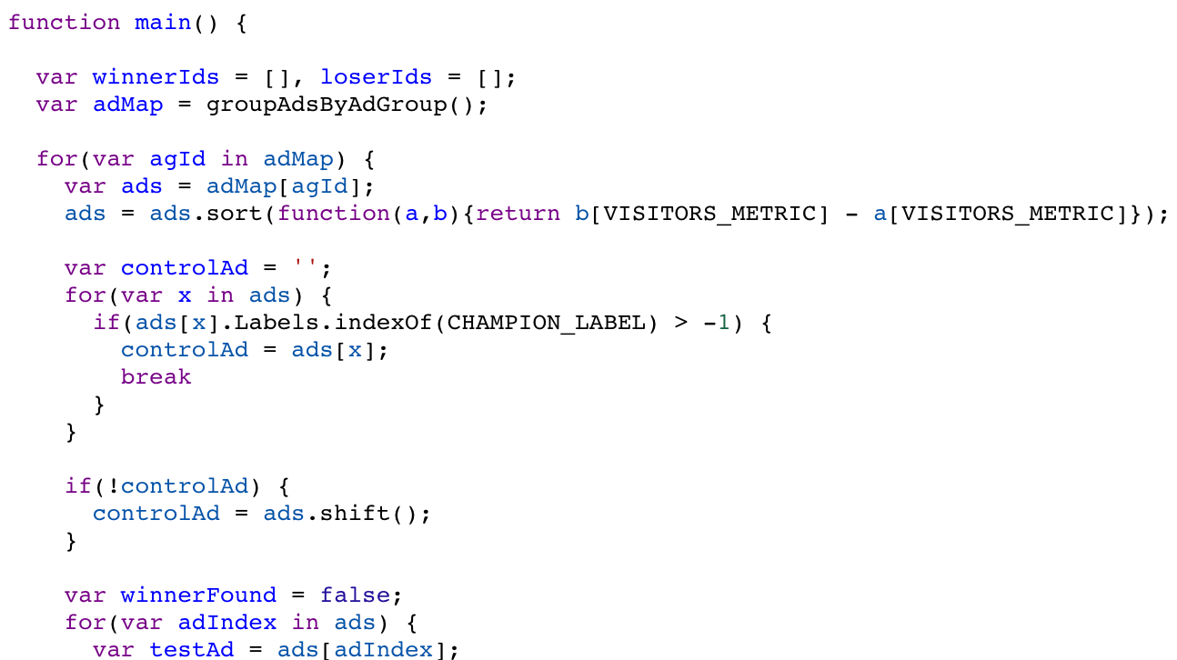 Esempio di script di Google Ads