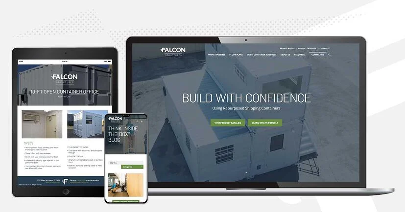 Capturas de tela do site Falcon Structures