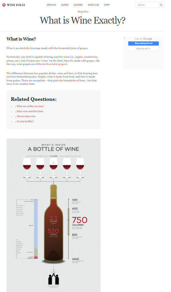 Снимок экрана с примером содержимого страницы «что такое» от Wine Folly
