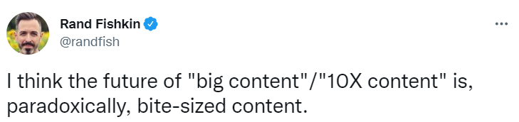 Rand Fishkin'in 10x içeriği hakkında bir Tweet'in ekran görüntüsü