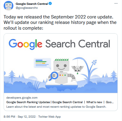 การอัปเดตหลักของเดือนกันยายน 2022 โดย Google