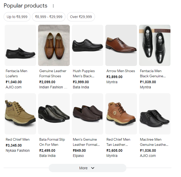 Tangkapan layar #1 bagian produk populer untuk sepatu kulit.