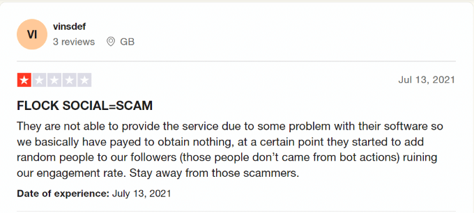 trustpilot 对 flock social vinsdef 的评论