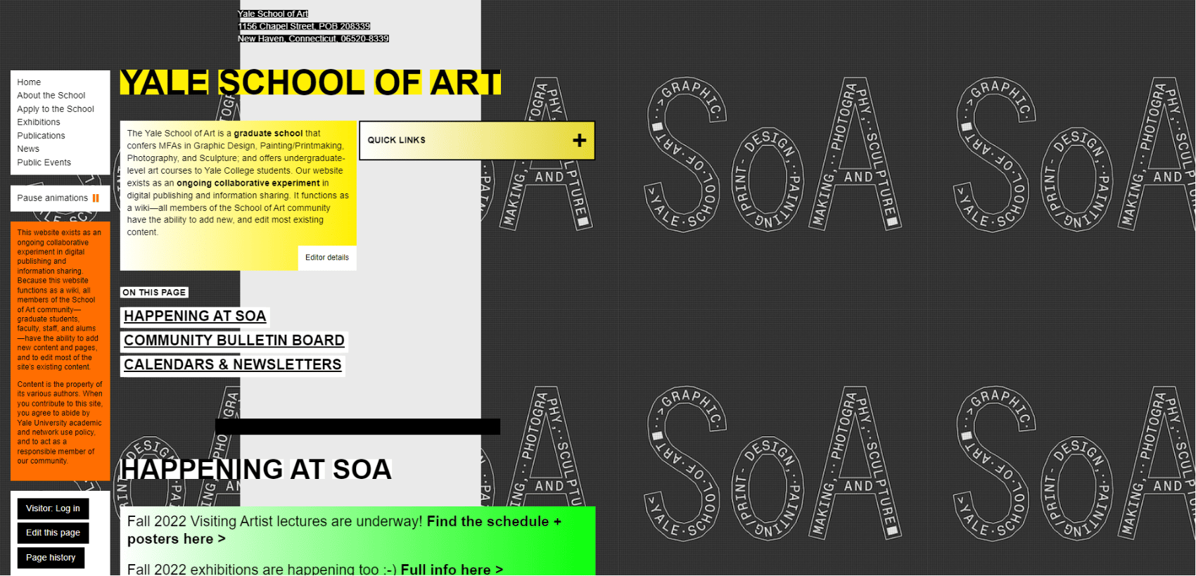 Farben der Website der Yale Art Dept