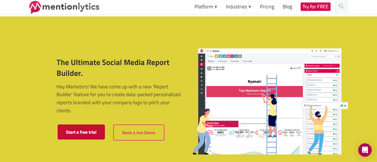 Page d'accueil du générateur de rapports de surveillance des médias Mentionlytics