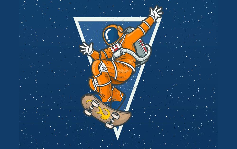 astronauta en una ilustración de patineta