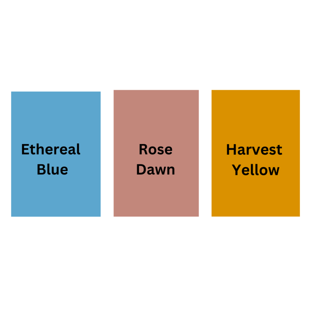 цветовая палитра для социальных сетей эфирный синий, розовый рассвет и желтый урожай