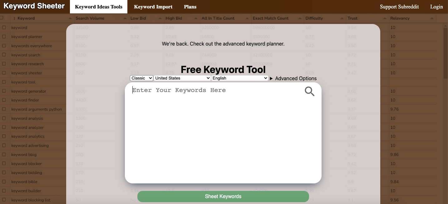 Бесплатные инструменты для исследования ключевых слов: Keyword Sheeter