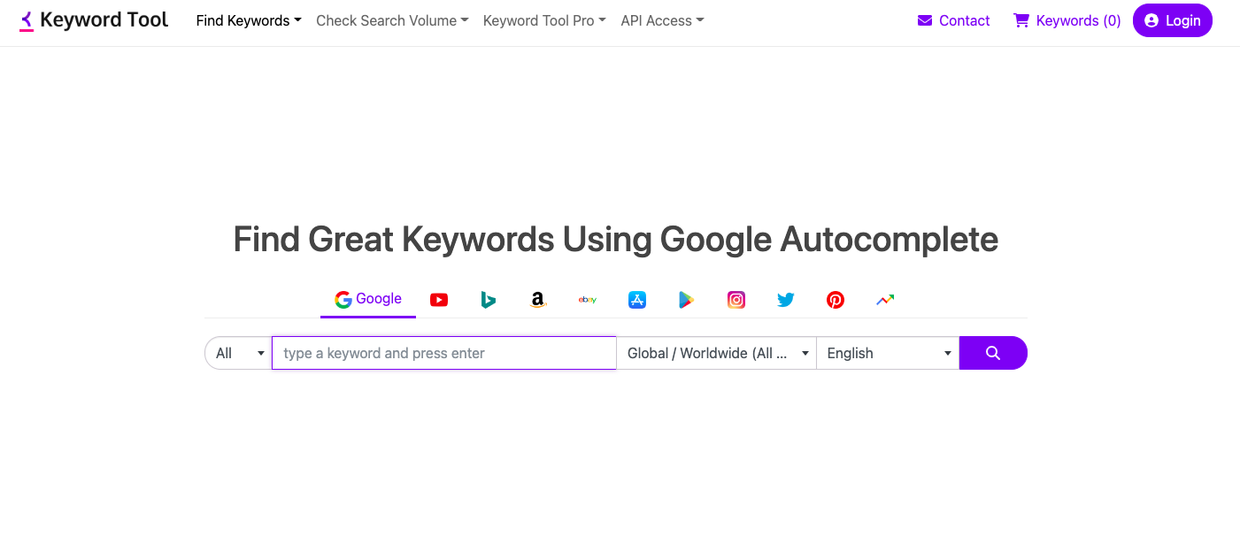 Бесплатные инструменты для исследования ключевых слов: Keyword Tool