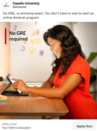 Capella Üniversitesi reklam örneği