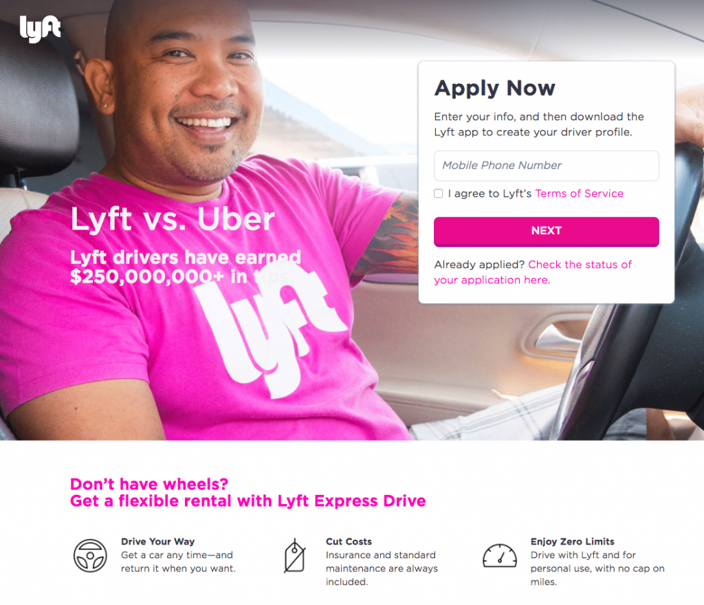 cele mai bune exemple de pagini de destinație post-clic lyft