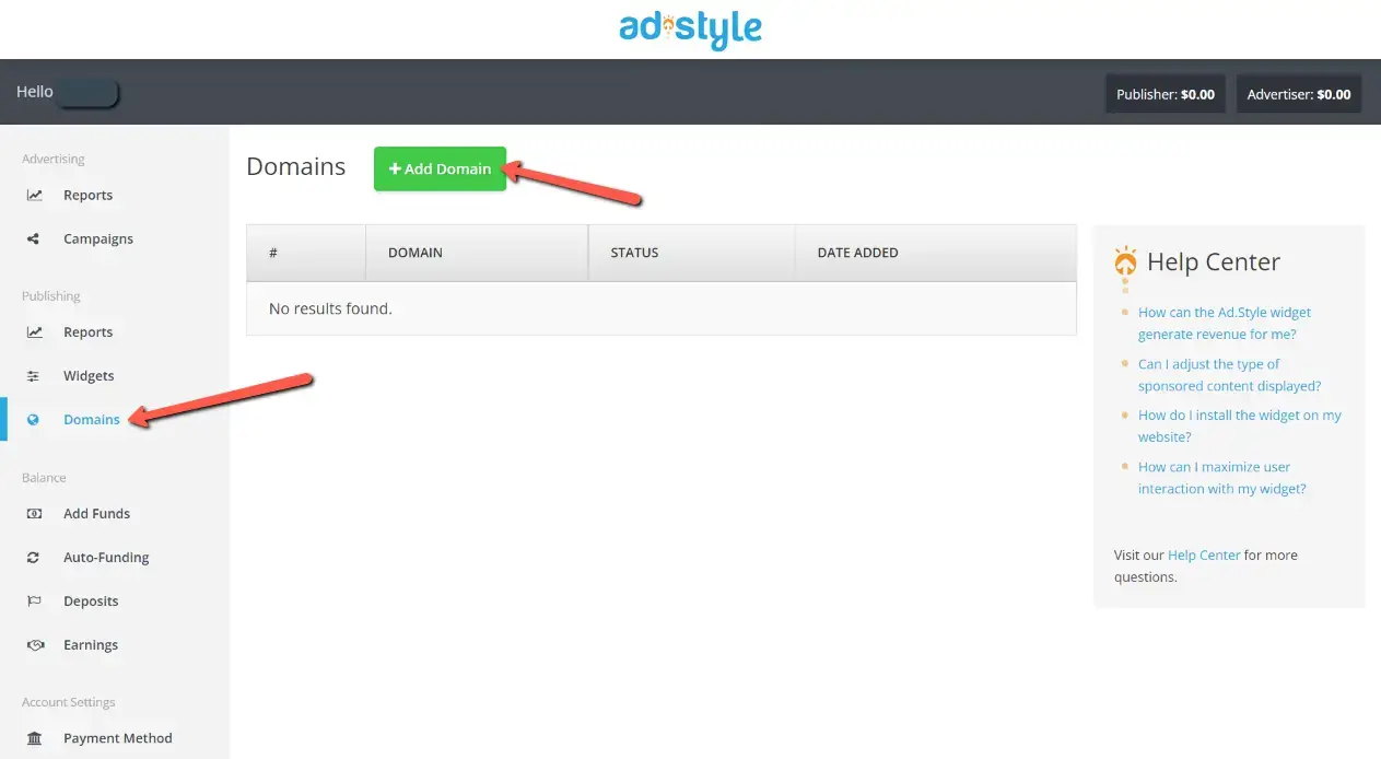 tambahkan domain sebagai penerbit di jaringan iklan adstyle