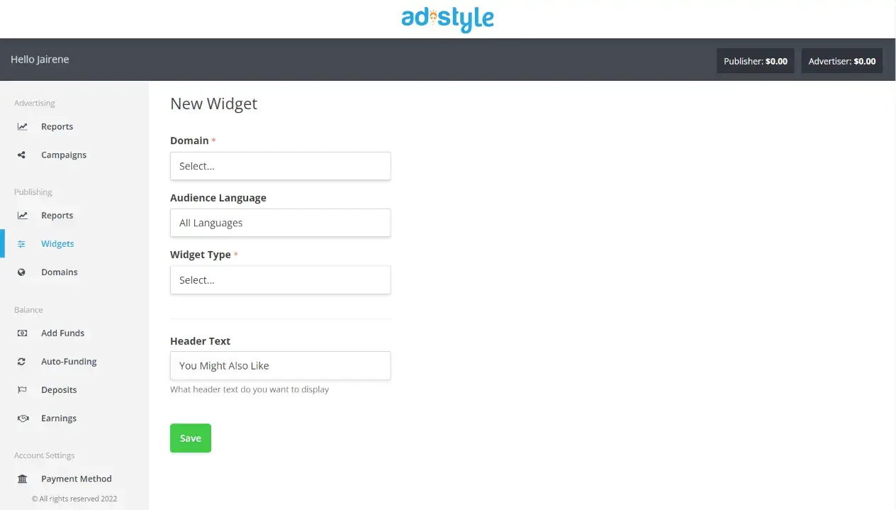 menambahkan widget situs web di jaringan iklan adstyle 2