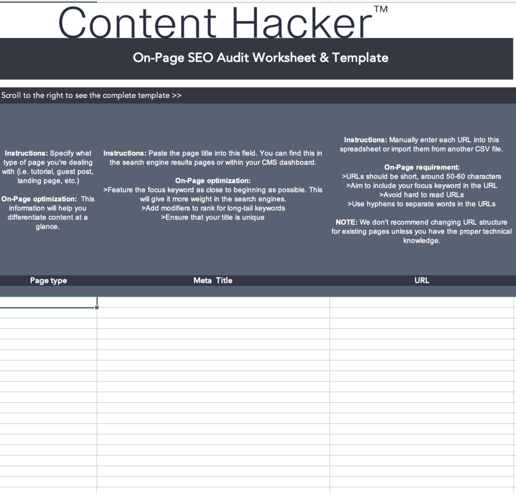 feuille de calcul d'audit de piratage de contenu