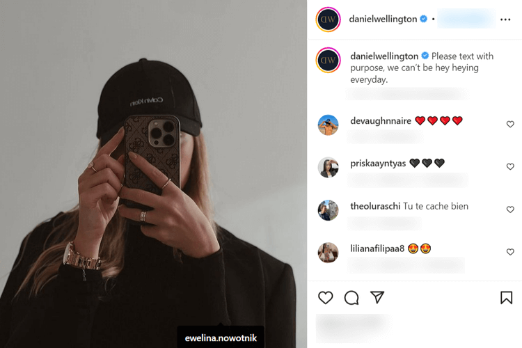 Una captura de pantalla de la forma en que Daniel Wellington aumenta el conocimiento de la marca en las redes sociales: Micro-influencers en Instagram