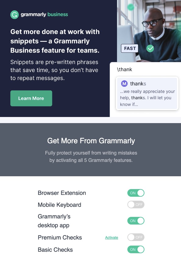 Contenuto guidato dal prodotto: e-mail cta