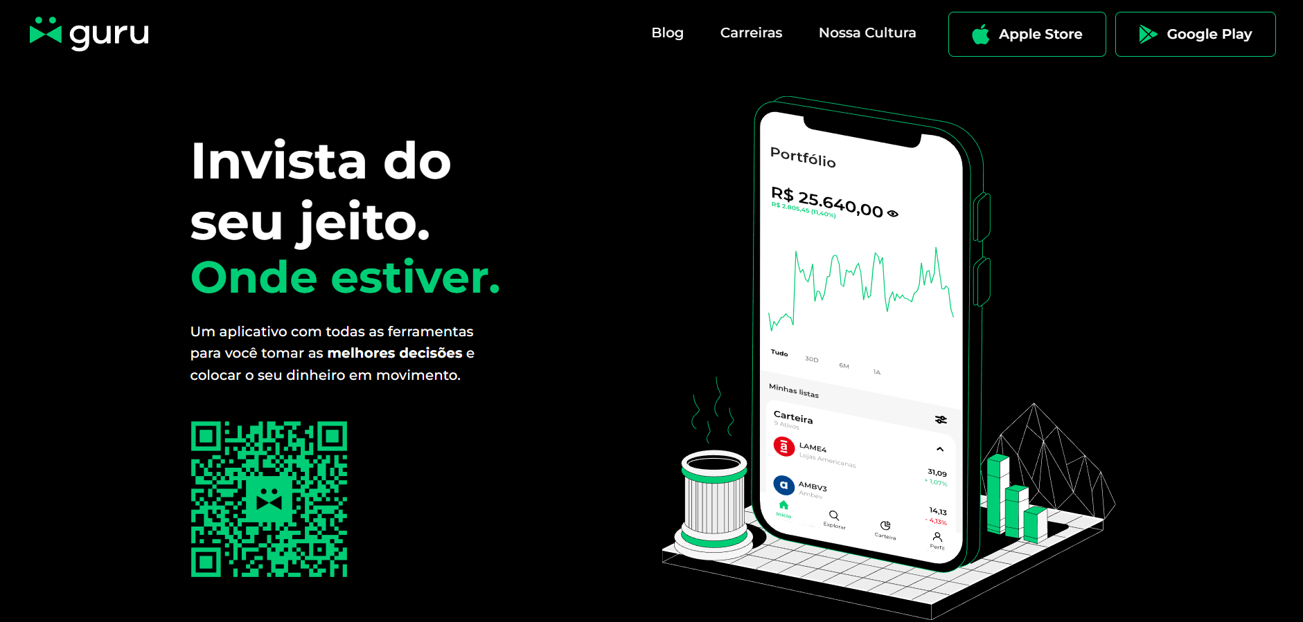 Guru Investimentos 웹사이트의 스크린샷.