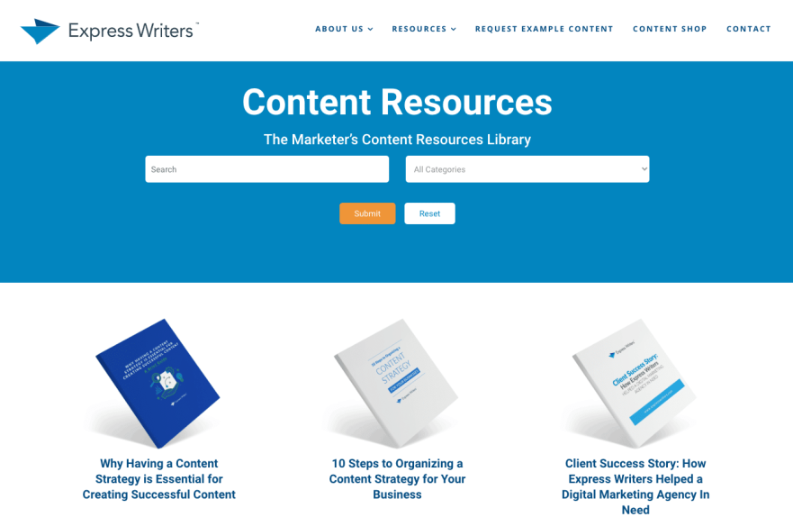 显示 Express Writers 资源部分的屏幕截图